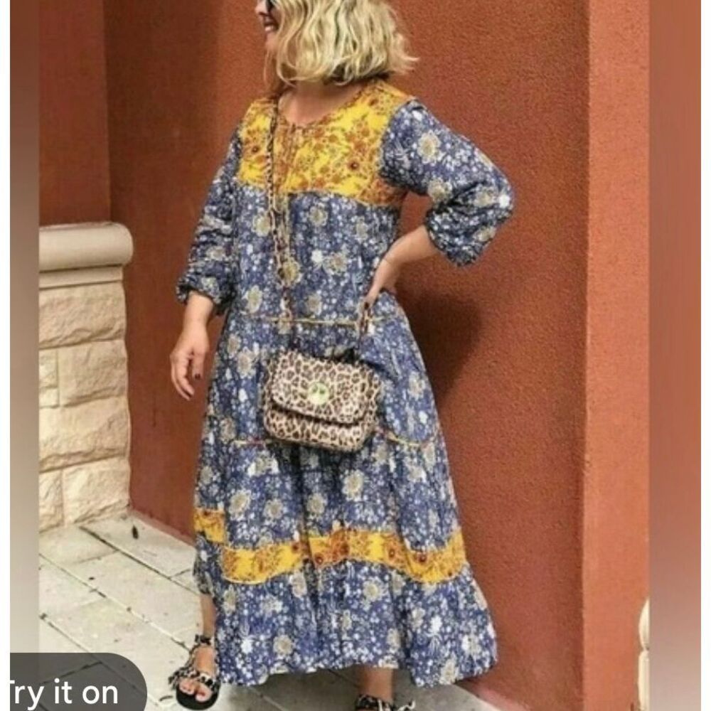 Zara blue and yellow floral peasant swing dress small - Picture 8 of 8